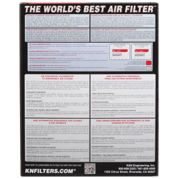 K&N 33 Series Panel Red Air Filter （8.813" L x 6.625" W x 1" H) 33-2409