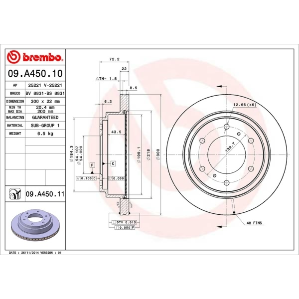 brembo UV Coated Series Vented Rear Brake Rotor 09.A450.11