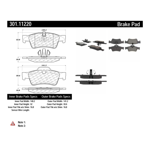 Centric Premium Ceramic Rear Disc Brake Pads 301.11220
