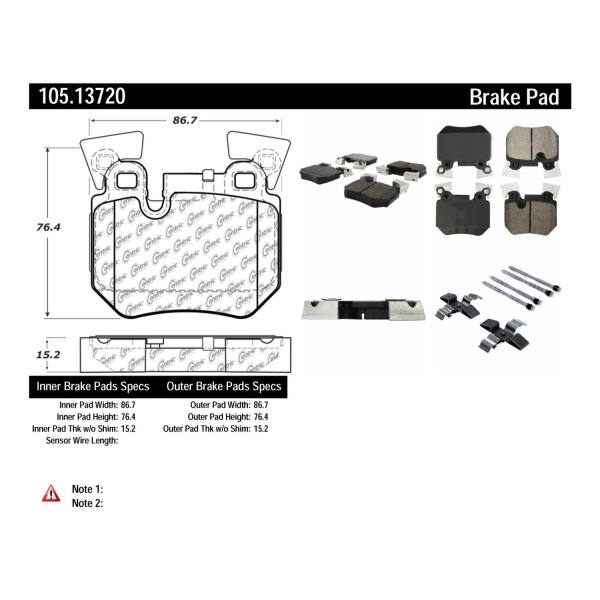 Centric Posi Quiet™ Ceramic Rear Disc Brake Pads 105.13720