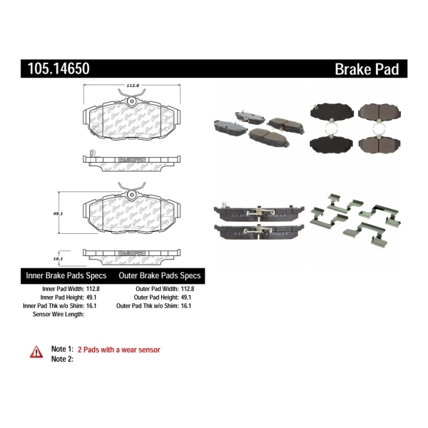 Centric Posi Quiet™ Ceramic Rear Disc Brake Pads 105.14650