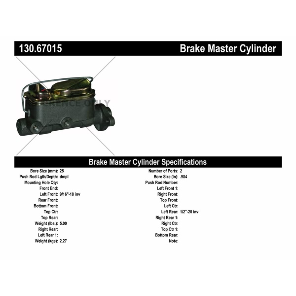 Centric Premium Brake Master Cylinder 130.67015