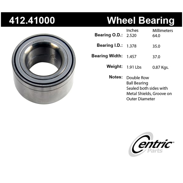 Centric Premium™ Double Row Wheel Bearing 412.41000
