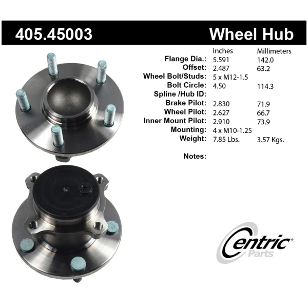 Centric Premium™ Rear Driver Side Non-Driven Wheel Bearing and Hub Assembly 405.45003