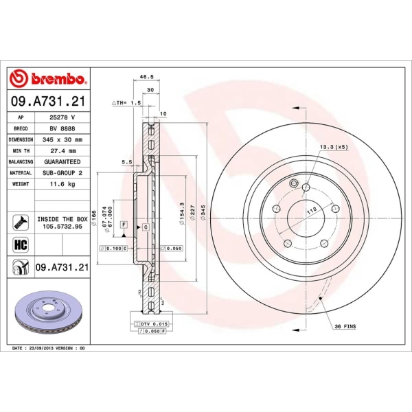 brembo UV Coated Series Vented Front Brake Rotor 09.A731.21