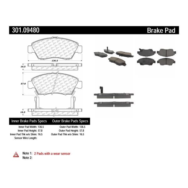 Centric Premium Ceramic Front Disc Brake Pads 301.09480