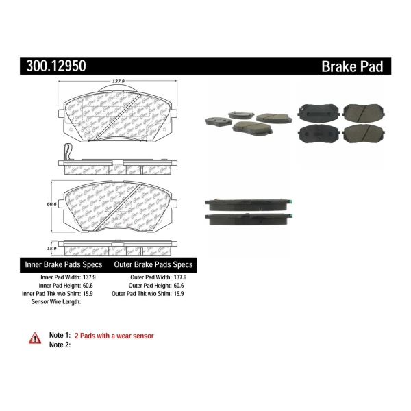 Centric Premium Semi-Metallic Front Disc Brake Pads 300.12950