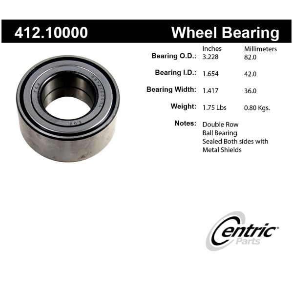 Centric Premium™ Front Passenger Side Double Row Wheel Bearing 412.10000
