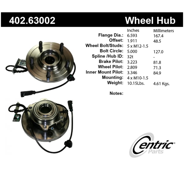 Centric Premium™ Front Passenger Side Driven Wheel Bearing and Hub Assembly 402.63002