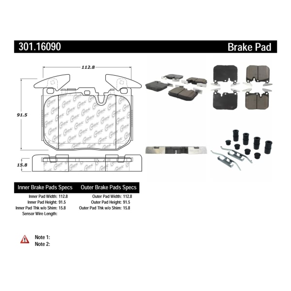 Centric Premium Ceramic Front Disc Brake Pads 301.16090