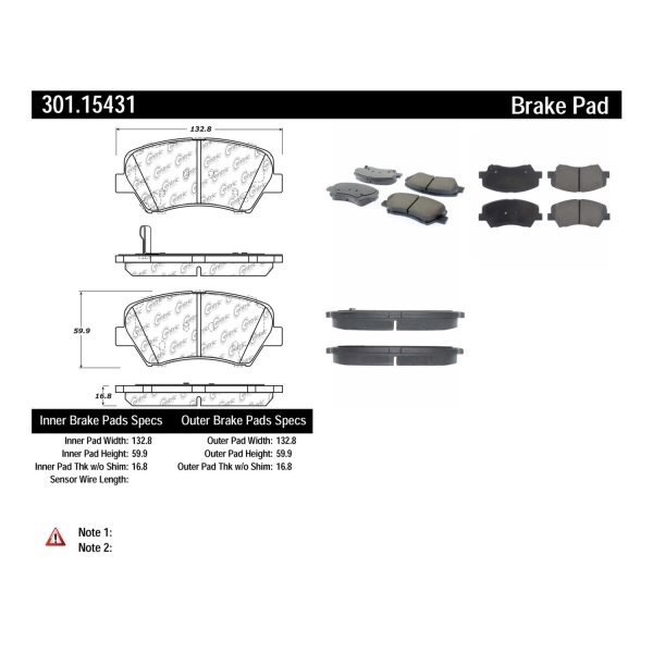 Centric Premium Ceramic Front Disc Brake Pads 301.15431