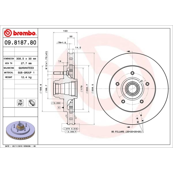 brembo OE Replacement Vented Front Brake Rotor 09.8187.80