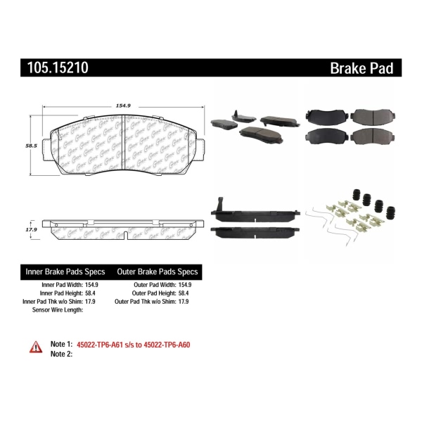 Centric Posi Quiet™ Ceramic Front Disc Brake Pads 105.15210