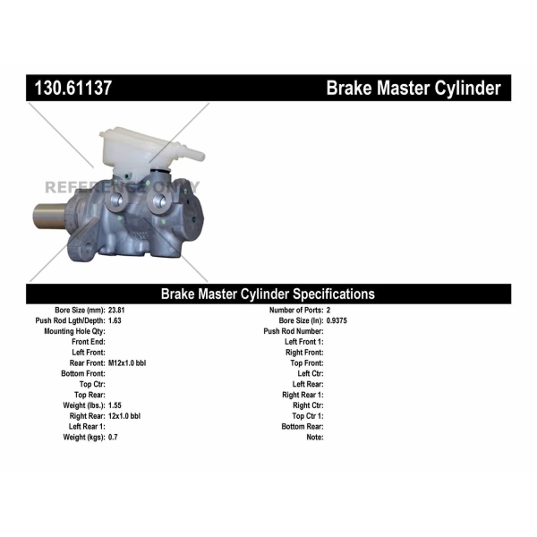 Centric Premium Brake Master Cylinder 130.61137