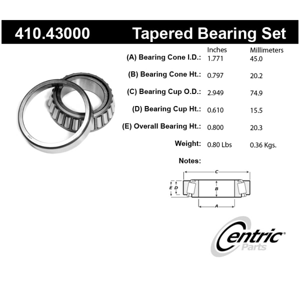 Centric Premium™ Front Driver Side Inner Wheel Bearing and Race Set 410.43000