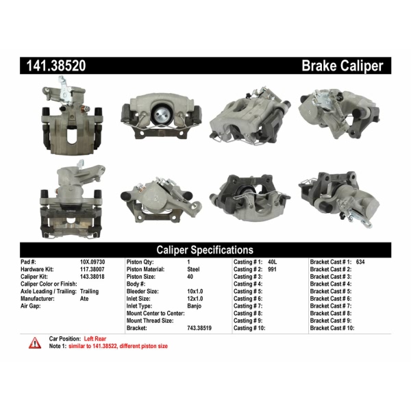 Centric Remanufactured Semi-Loaded Rear Driver Side Brake Caliper 141.38520