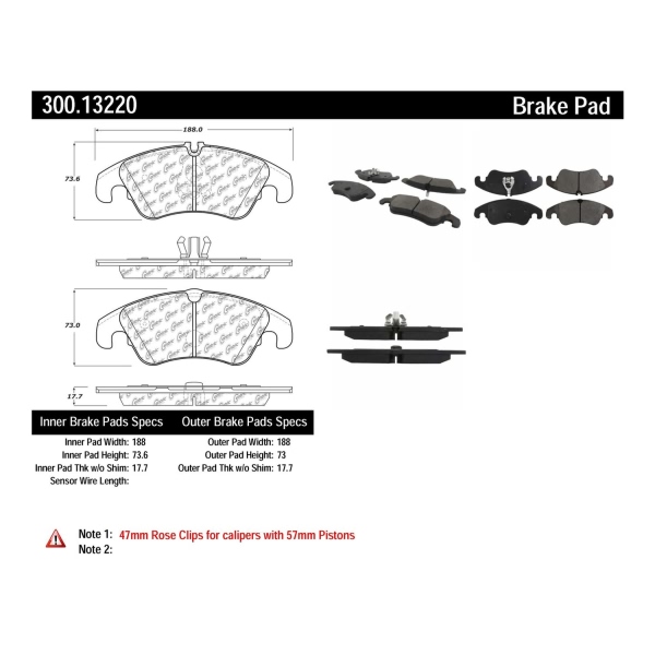 Centric Premium Semi-Metallic Front Disc Brake Pads 300.13220