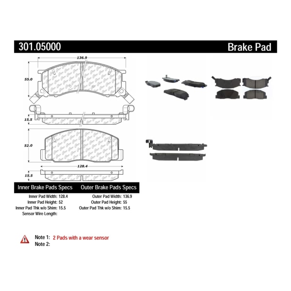 Centric Premium Ceramic Front Disc Brake Pads 301.05000