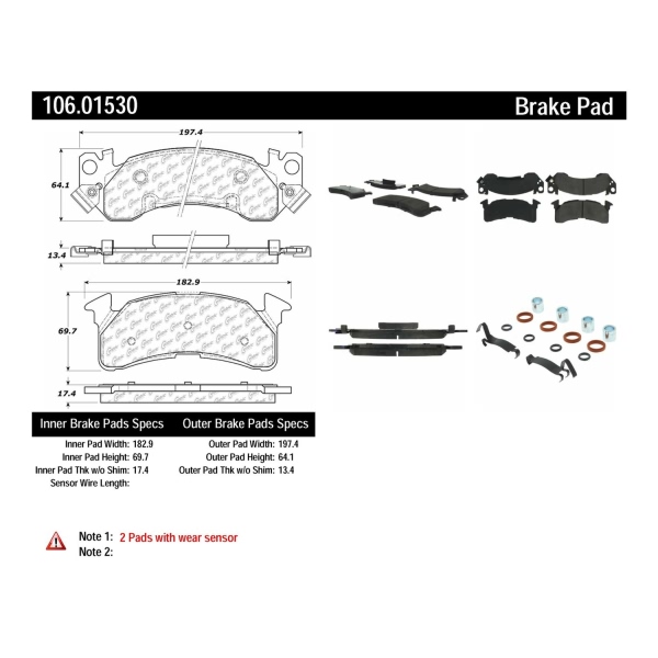 Centric Posi Quiet™ Extended Wear Semi-Metallic Front Disc Brake Pads 106.01530