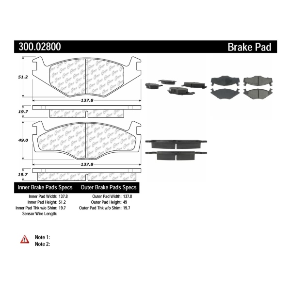 Centric Premium Semi-Metallic Front Disc Brake Pads 300.02800