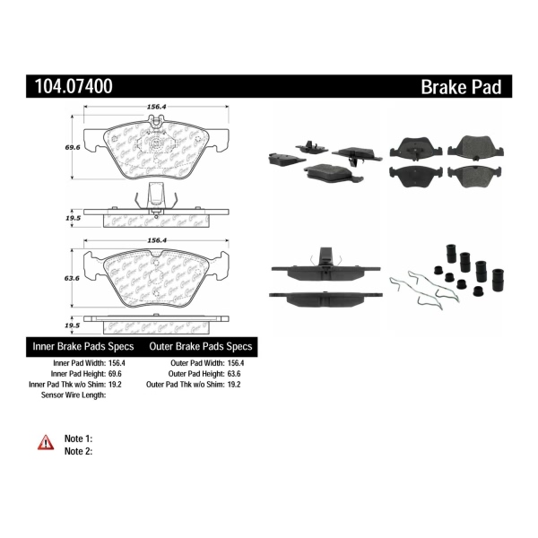 Centric Posi Quiet™ Semi-Metallic Front Disc Brake Pads 104.07400