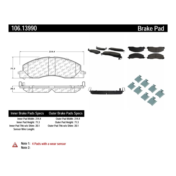 Centric Posi Quiet™ Extended Wear Semi-Metallic Front Disc Brake Pads 106.13990