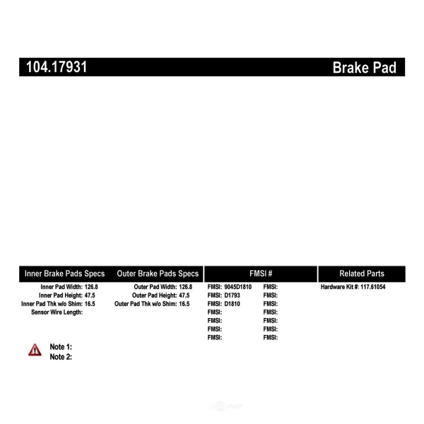 Centric Posi Quiet™ Semi-Metallic Rear Disc Brake Pads 104.17931