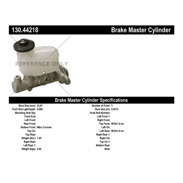 Centric Premium Brake Master Cylinder 130.44218