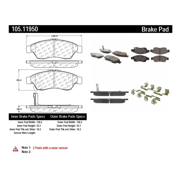Centric Posi Quiet™ Ceramic Front Disc Brake Pads 105.11950