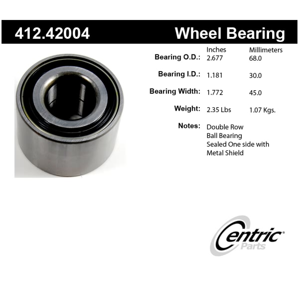 Centric Premium™ Front Passenger Side Double Row Wheel Bearing 412.42004