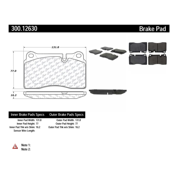 Centric Premium Semi-Metallic Front Disc Brake Pads 300.12630