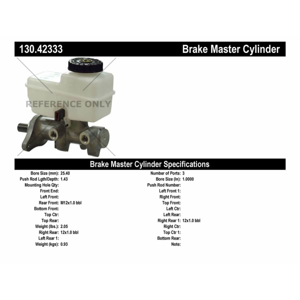 Centric Premium Brake Master Cylinder 130.42333