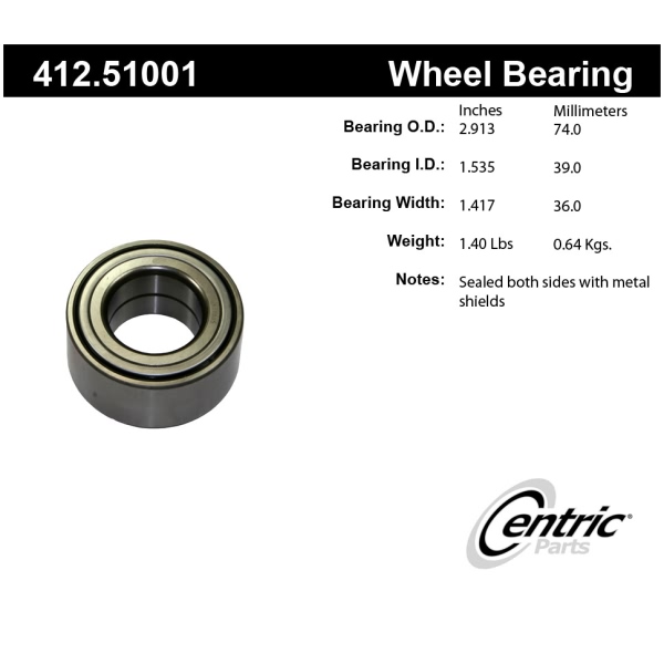 Centric Premium™ Front Passenger Side Double Row Wheel Bearing 412.51001