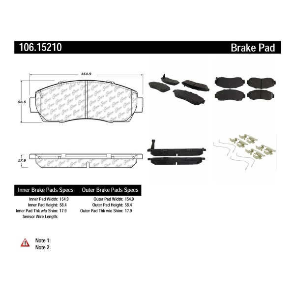 Centric Posi Quiet™ Extended Wear Semi-Metallic Front Disc Brake Pads 106.15210