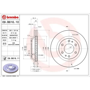 brembo UV Coated Series Vented Front Brake Rotor for Saab 9-7x - 09.B616.11