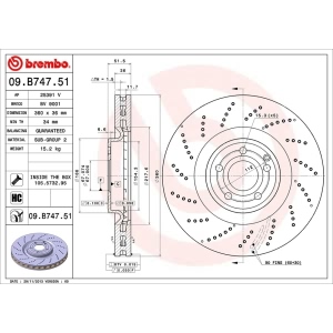 brembo UV Coated Series Drilled Vented Front Brake Rotor for Mercedes-Benz CLS550 - 09.B747.51