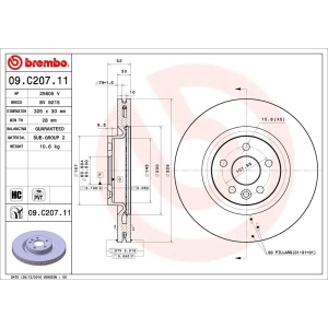 brembo UV Coated Series Vented Front Brake Rotor for Land Rover Discovery Sport - 09.C207.11