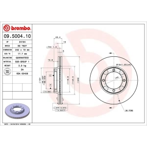 brembo OE Replacement Vented Front Brake Rotor for 1991 Hyundai Excel - 09.5004.10