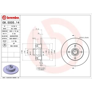 brembo OE Replacement Solid Rear Brake Rotor for Volkswagen Corrado - 08.5005.14