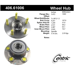 Centric Premium™ Wheel Bearing And Hub Assembly for 2018 Lincoln Continental - 406.61006