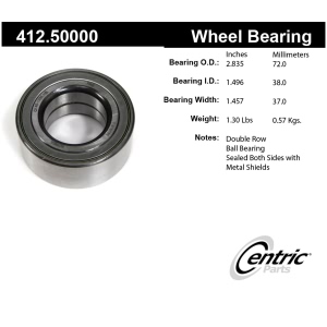 Centric Premium™ Front Passenger Side Double Row Wheel Bearing for 2014 Kia Rio - 412.50000