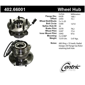Centric Premium™ Wheel Bearing And Hub Assembly for GMC Safari - 402.66001