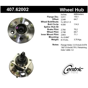 Centric Premium™ Rear Passenger Side Non-Driven Wheel Bearing and Hub Assembly for 2007 Buick Lucerne - 407.62002