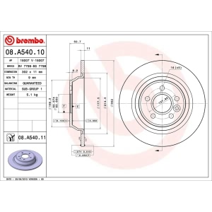 brembo UV Coated Series Rear Brake Rotor for 2012 Land Rover Range Rover Evoque - 08.A540.11