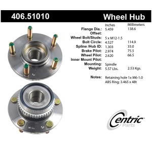 Centric Premium™ Rear Passenger Side Non-Driven Wheel Bearing and Hub Assembly for Kia Sportage - 406.51010