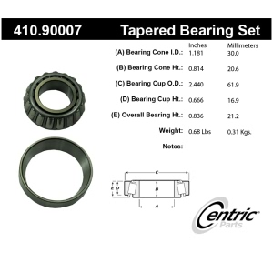 Centric Premium™ Front Passenger Side Inner Wheel Bearing and Race Set for Fiat - 410.90007