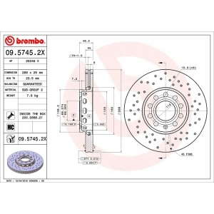 brembo Premium Xtra Cross Drilled UV Coated 1-Piece Front Brake Rotors for 1996 Audi A4 - 09.5745.2X