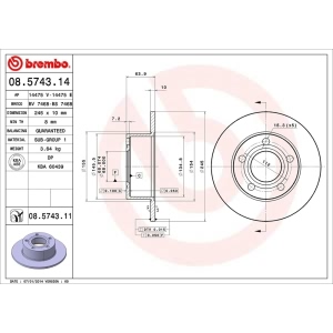 brembo UV Coated Series Solid Rear Brake Rotor for 2004 Audi A6 - 08.5743.11