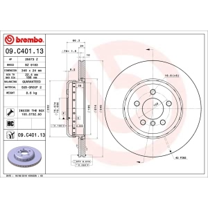 brembo OE Replacement Rear Brake Rotor for BMW 435i xDrive Gran Coupe - 09.C401.13