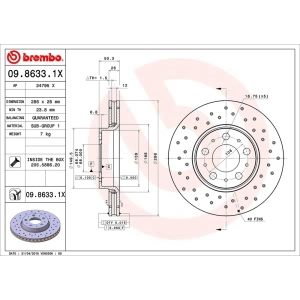 brembo Premium Xtra Cross Drilled UV Coated 1-Piece Front Brake Rotors for Volvo - 09.8633.1X